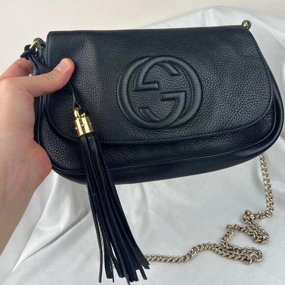 Gucci Soho Disco GG Black Tassel Chain Crossbody Bag 536224 - Picture 2 of 8